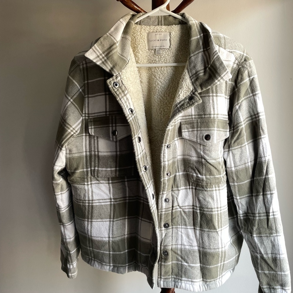 Lucky Brand Green and White Plaid Teddy Jacket